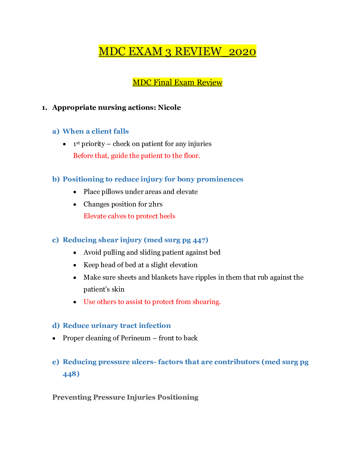Preview image for NUR 2356 MDC EXAM 3 REVIEW_2020 | NUR2356MDC Final Exam Review_Graded A